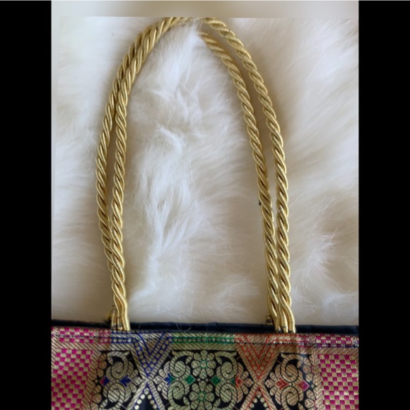 Hand Embroidered Gold Multicolored Tasseled Handbag - Picture 3 of 14